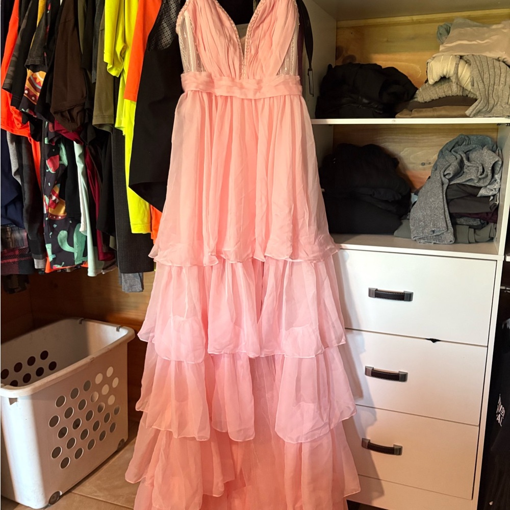 Elegant Pink Layered Gown
